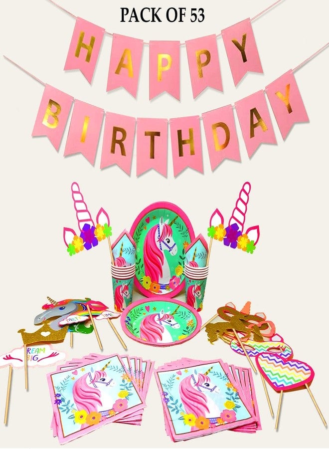 AMFIN® Unicorn Paper Plates/Unicorn Birthday Decoration/Unicorn Theme Birthday for Decoration/Unicorn Birthday Decoration for Girls - Pink - Image 2